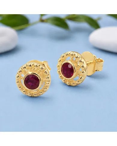 Ruby Stud Earrings – 18K Gold Plated 925 Sterling Silver Handmade Gift