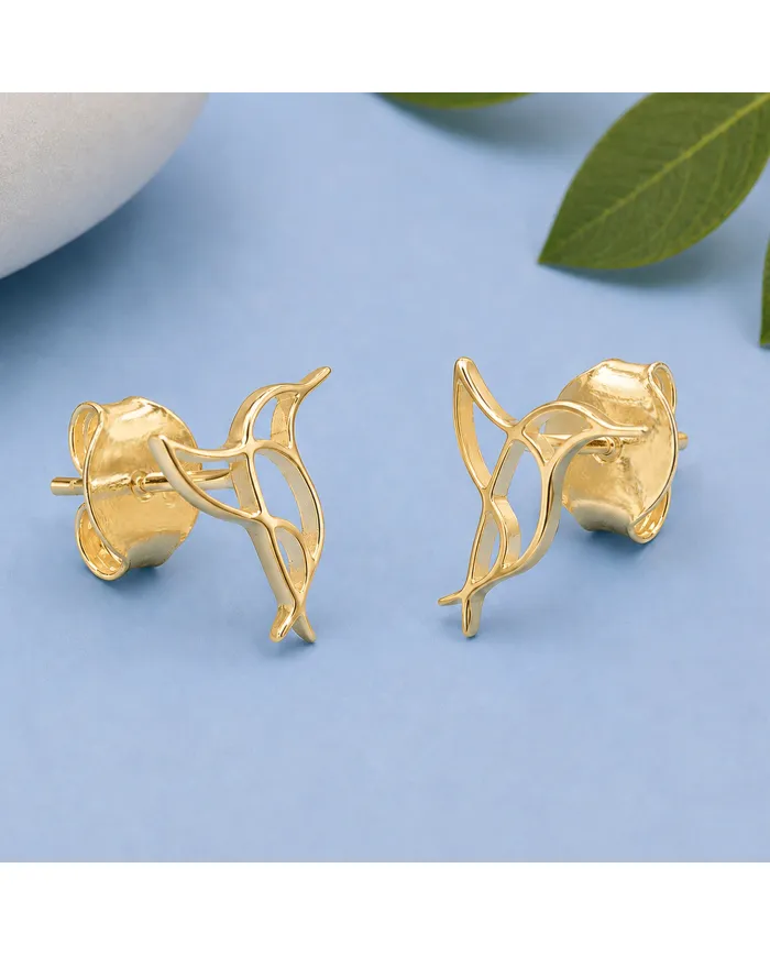 18K Gold Plated Hummingbird Stud Earrings - 925 Silver Mini Jewelry