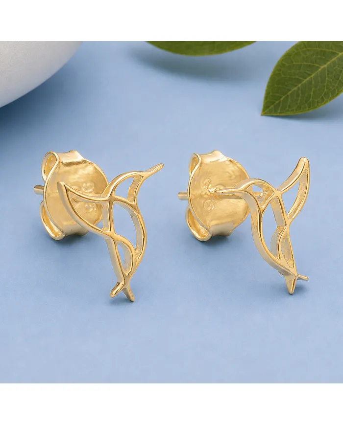 18K Gold Plated Hummingbird Stud Earrings - 925 Silver Mini Jewelry