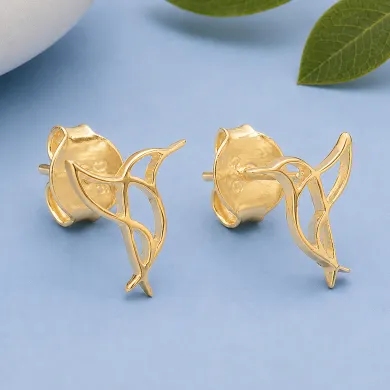 18K Gold Plated Hummingbird Stud Earrings - 925 Silver Mini Jewelry