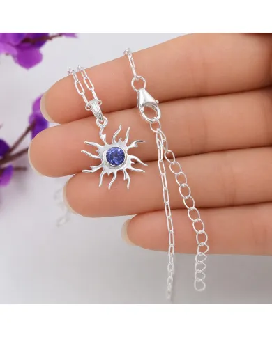 Tanzanite Sun Pendant Necklace | 925 Sterling Silver Unique Jewelry
