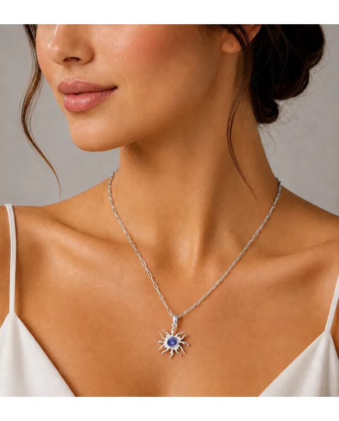Tanzanite Sun Pendant Necklace | 925 Sterling Silver Unique Jewelry