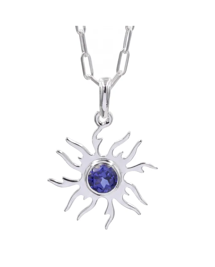 Tanzanite Sun Pendant Necklace | 925 Sterling Silver Unique Jewelry