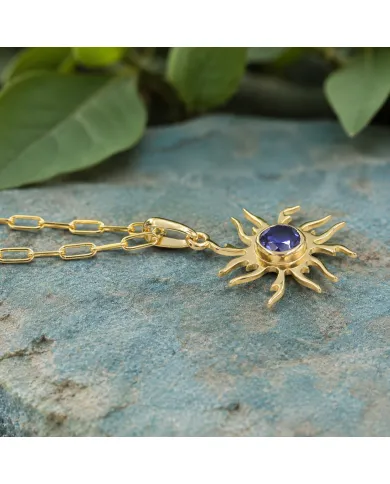 18K Gold Plated Tanzanite Sun Pendant Necklace in 925 Sterling Silver