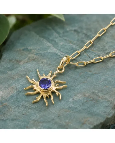 18K Gold Plated Tanzanite Sun Pendant Necklace in 925 Sterling Silver