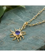 18K Gold Plated Tanzanite Sun Pendant Necklace in 925 Sterling Silver
