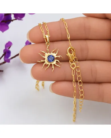 18K Gold Plated Tanzanite Sun Pendant Necklace in 925 Sterling Silver