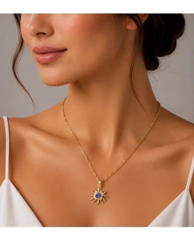 18K Gold Plated Tanzanite Sun Pendant Necklace in 925 Sterling Silver
