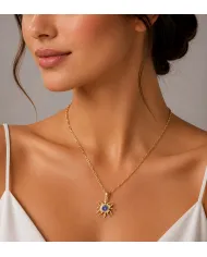 18K Gold Plated Tanzanite Sun Pendant Necklace in 925 Sterling Silver