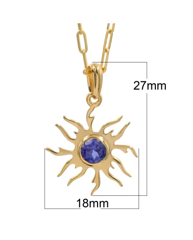 18K Gold Plated Tanzanite Sun Pendant Necklace in 925 Sterling Silver