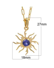 18K Gold Plated Tanzanite Sun Pendant Necklace in 925 Sterling Silver
