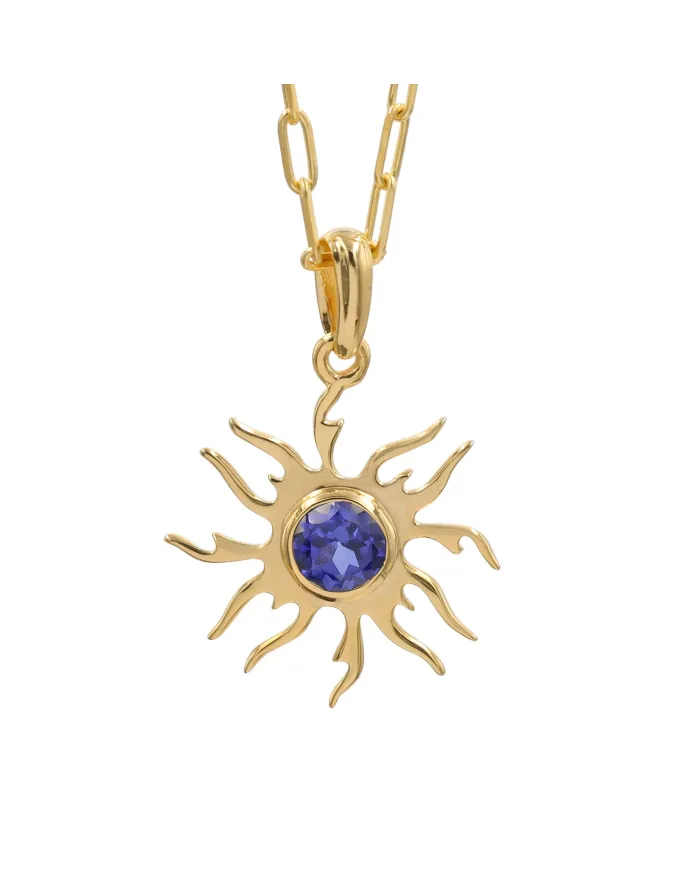 18K Gold Plated Tanzanite Sun Pendant Necklace in 925 Sterling Silver