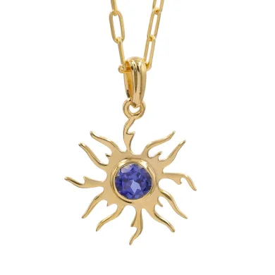 18K Gold Plated Tanzanite Sun Pendant Necklace in 925 Sterling Silver