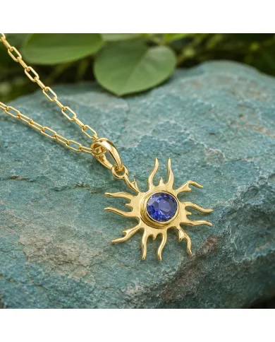 18K Gold Plated Tanzanite Sun Pendant Necklace in 925 Sterling Silver