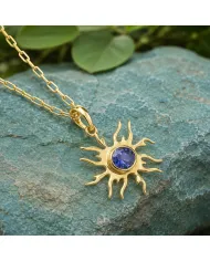 18K Gold Plated Tanzanite Sun Pendant Necklace in 925 Sterling Silver