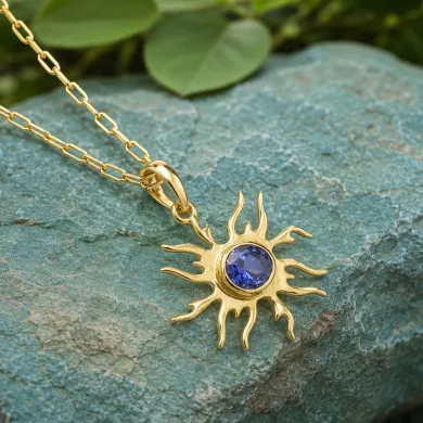 18K Gold Plated Tanzanite Sun Pendant Necklace in 925 Sterling Silver