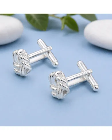 Men’s Knot Cufflinks in 925 Sterling Silver & Brass Formal Luxury Gift