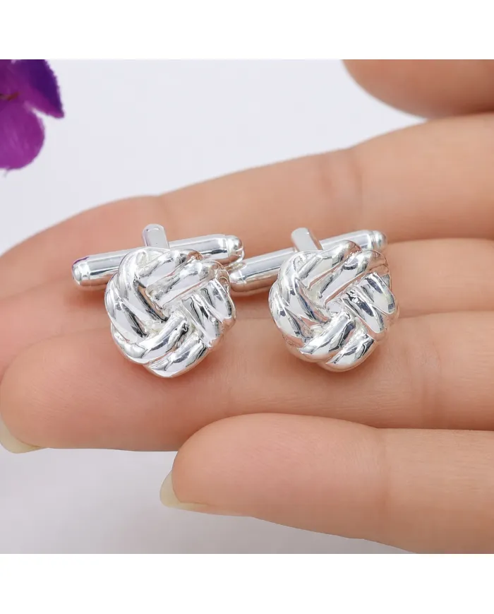 Men’s Knot Cufflinks in 925 Sterling Silver & Brass Formal Luxury Gift