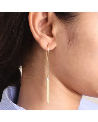 18K Gold Plated Personalized Bar Earrings | 925 Silver Chain Drop Jewelry