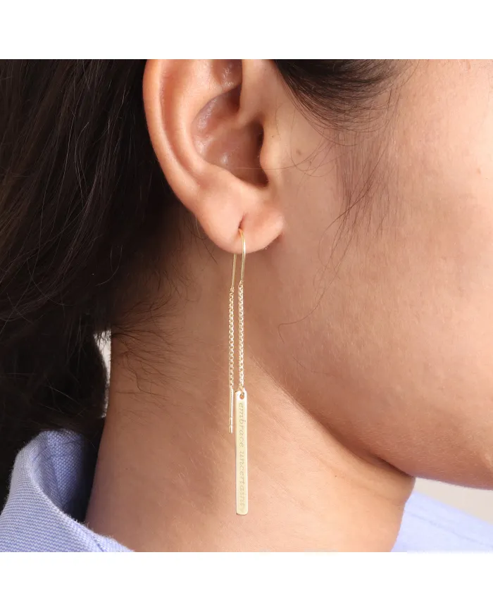 18K Gold Plated Personalized Bar Earrings | 925 Silver Chain Drop Jewelry