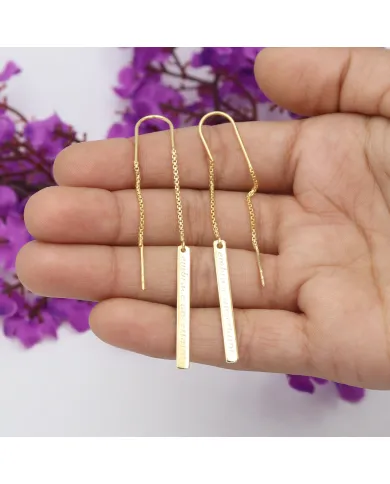 18K Gold Plated Personalized Bar Earrings | 925 Silver Chain Drop Jewelry