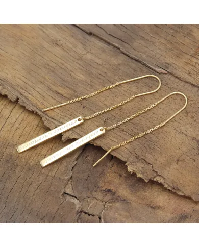 18K Gold Plated Personalized Bar Earrings | 925 Silver Chain Drop Jewelry