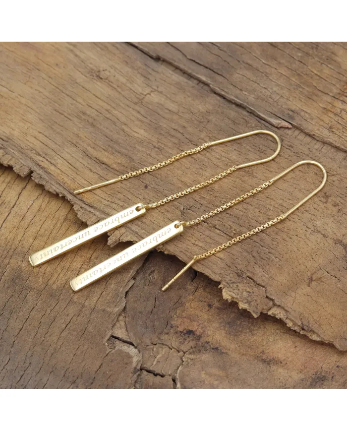 18K Gold Plated Personalized Bar Earrings | 925 Silver Chain Drop Jewelry