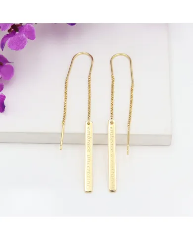 18K Gold Plated Personalized Bar Earrings | 925 Silver Chain Drop Jewelry