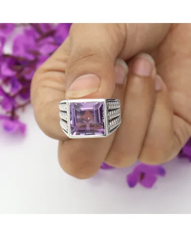 Amethyst Men's Ring – Handmade 925 Sterling Silver Statement Jewelry