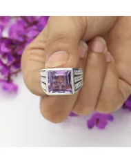 Amethyst Men's Ring – Handmade 925 Sterling Silver Statement Jewelry