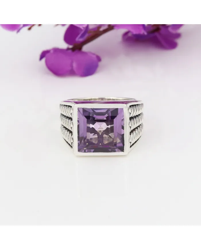 Amethyst Men's Ring – Handmade 925 Sterling Silver Statement Jewelry