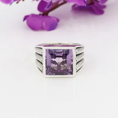 Amethyst Men's Ring – Handmade 925 Sterling Silver Statement Jewelry