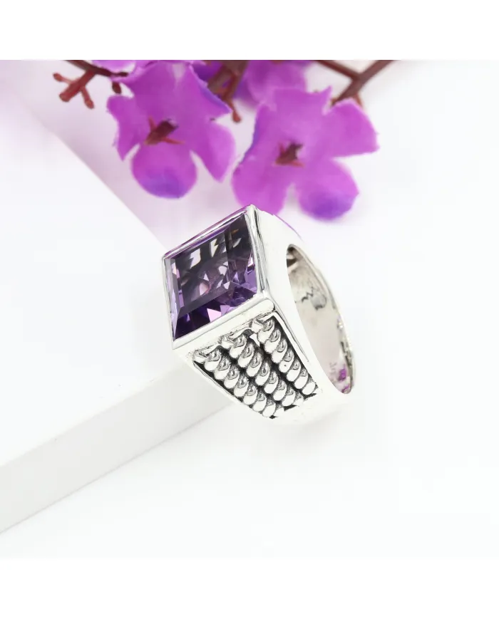 Amethyst Men's Ring – Handmade 925 Sterling Silver Statement Jewelry