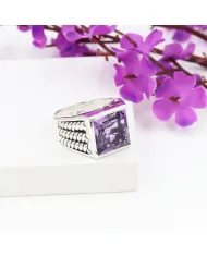 Amethyst Men's Ring – Handmade 925 Sterling Silver Statement Jewelry