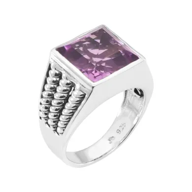 Amethyst Men's Ring – Handmade 925 Sterling Silver Statement Jewelry