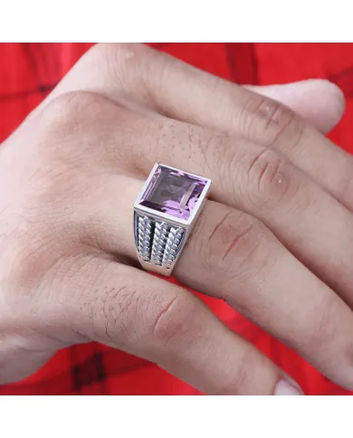 Amethyst Men's Ring – Handmade 925 Sterling Silver Statement Jewelry