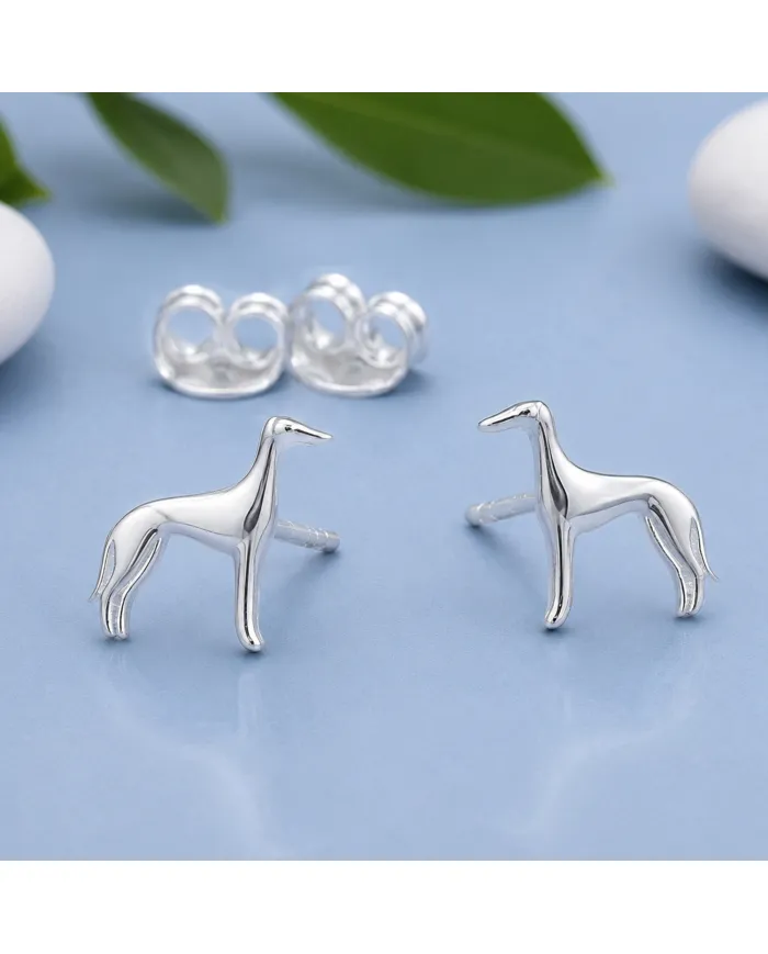 925 Sterling Silver Greyhound Stud Earrings: Handmade Dog Jewelry