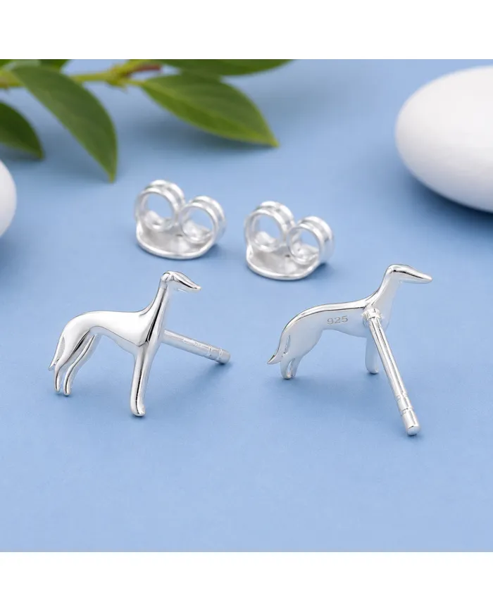 925 Sterling Silver Greyhound Stud Earrings: Handmade Dog Jewelry