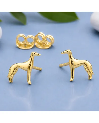 18K Gold Plated Greyhound Stud Earrings in 925 Sterling Silver