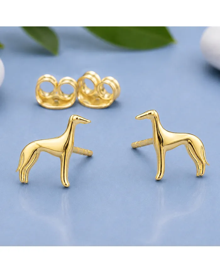18K Gold Plated Greyhound Stud Earrings in 925 Sterling Silver