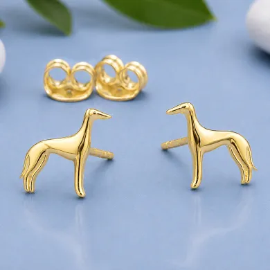 18K Gold Plated Greyhound Stud Earrings in 925 Sterling Silver