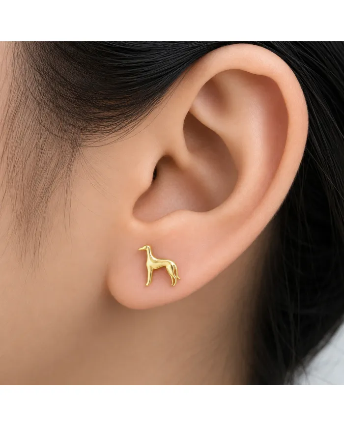18K Gold Plated Greyhound Stud Earrings in 925 Sterling Silver