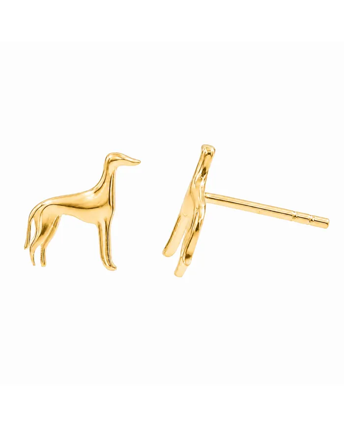 18K Gold Plated Greyhound Stud Earrings in 925 Sterling Silver