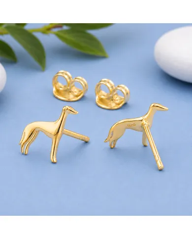 18K Gold Plated Greyhound Stud Earrings in 925 Sterling Silver