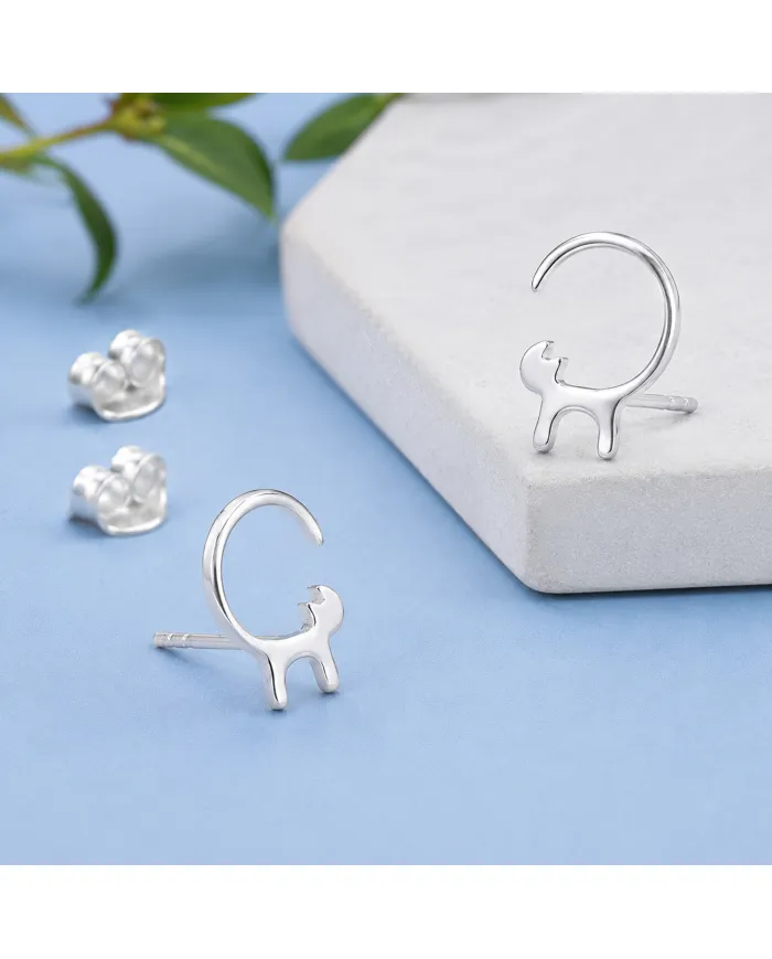 Cat Stud Earrings 925 Sterling Silver Handmade Minimalist Jewelry
