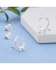 Cat Stud Earrings 925 Sterling Silver Handmade Minimalist Jewelry