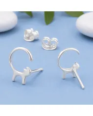 Cat Stud Earrings 925 Sterling Silver Handmade Minimalist Jewelry