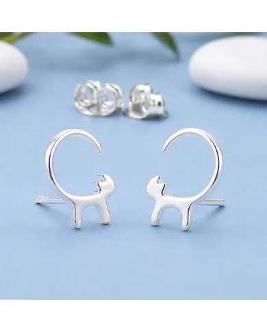 Cat Stud Earrings 925 Sterling Silver Handmade Minimalist Jewelry