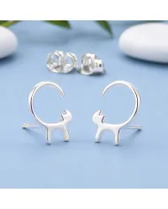 Cat Stud Earrings 925 Sterling Silver Handmade Minimalist Jewelry