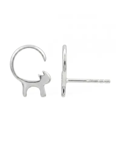 Cat Stud Earrings 925 Sterling Silver Handmade Minimalist Jewelry